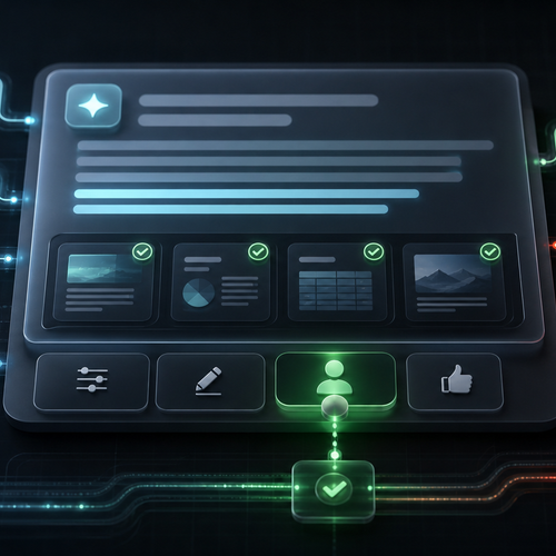 Trustworthy AI product interface with source cards, approvals, and guardrails