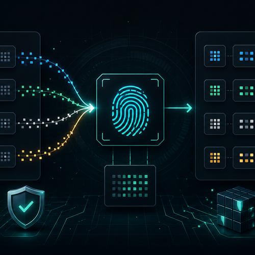 Hash generation workflow showing files converted into fingerprint digests and verified with integrity checks