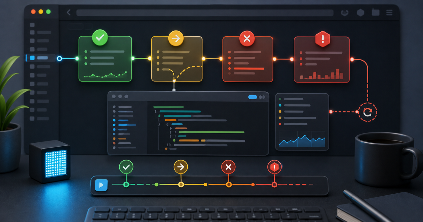 HTTP status code debugging workflow with response panels and diagnostic route markers