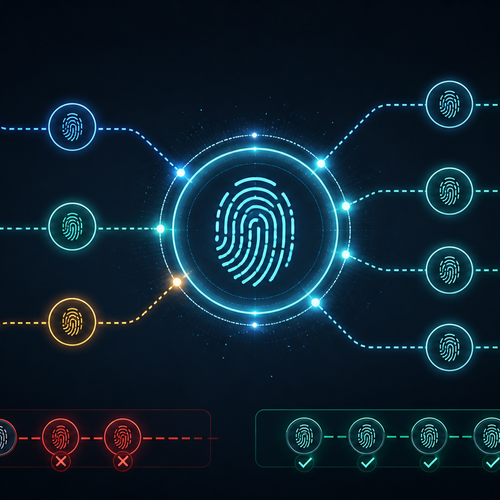 UUID generation workflow with unique fingerprint tokens flowing into database records and API objects